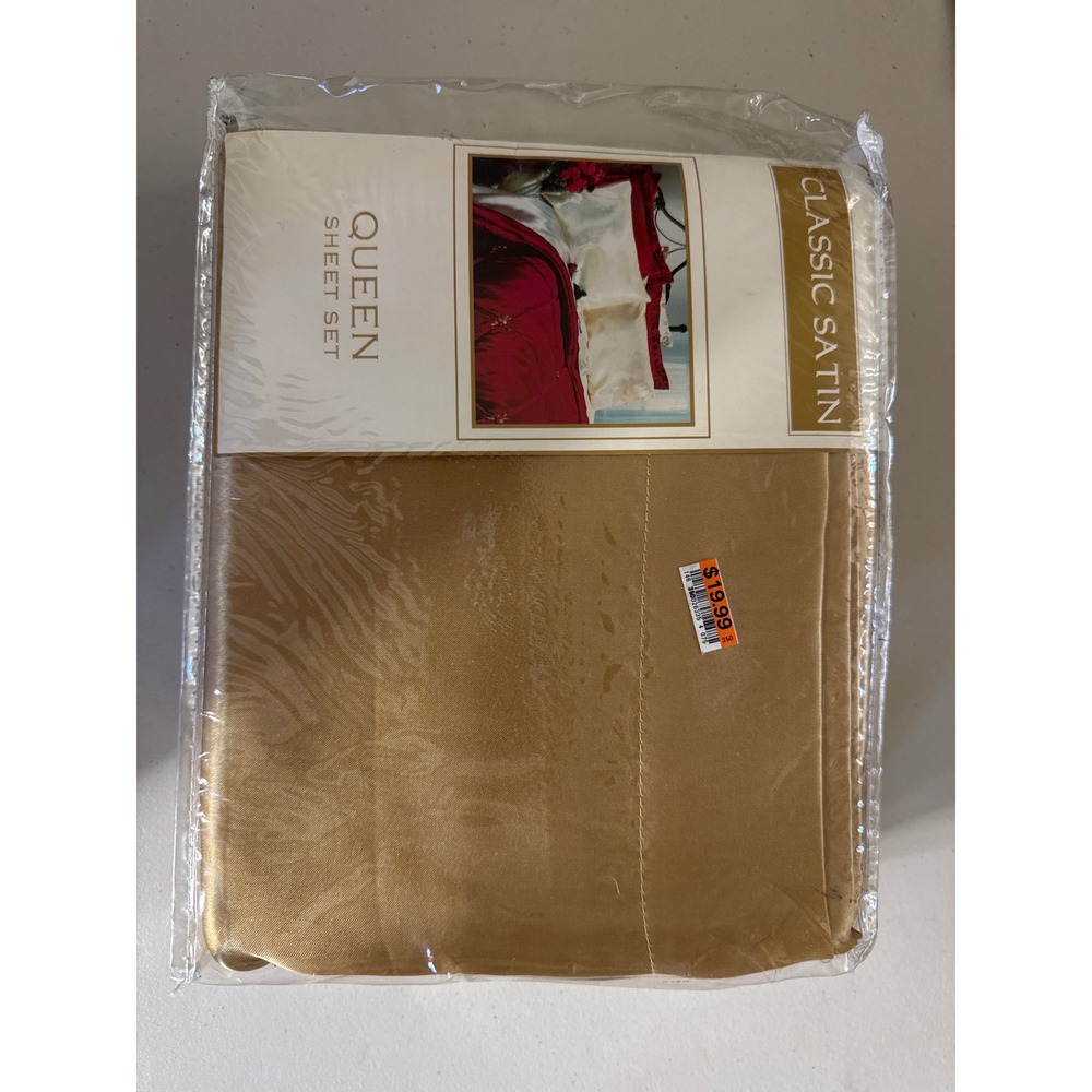 Classic Satin Queen Sheet Set 4pc Gold Champagne Silky Bedding New VTG
